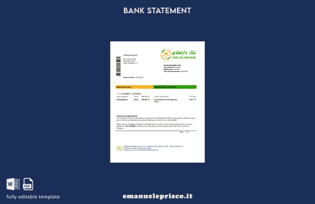 modello word di estratto conto bancario Somalia Dara Salaam in stile verificato